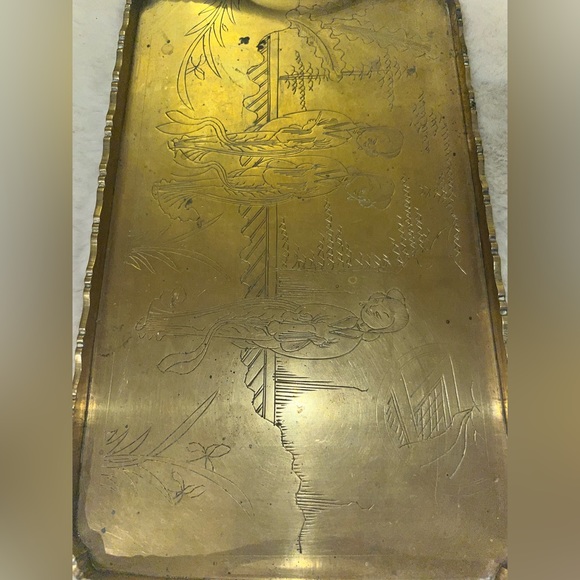 Vintage Brass Engraved Chinese Tray - Picture 3 of 13